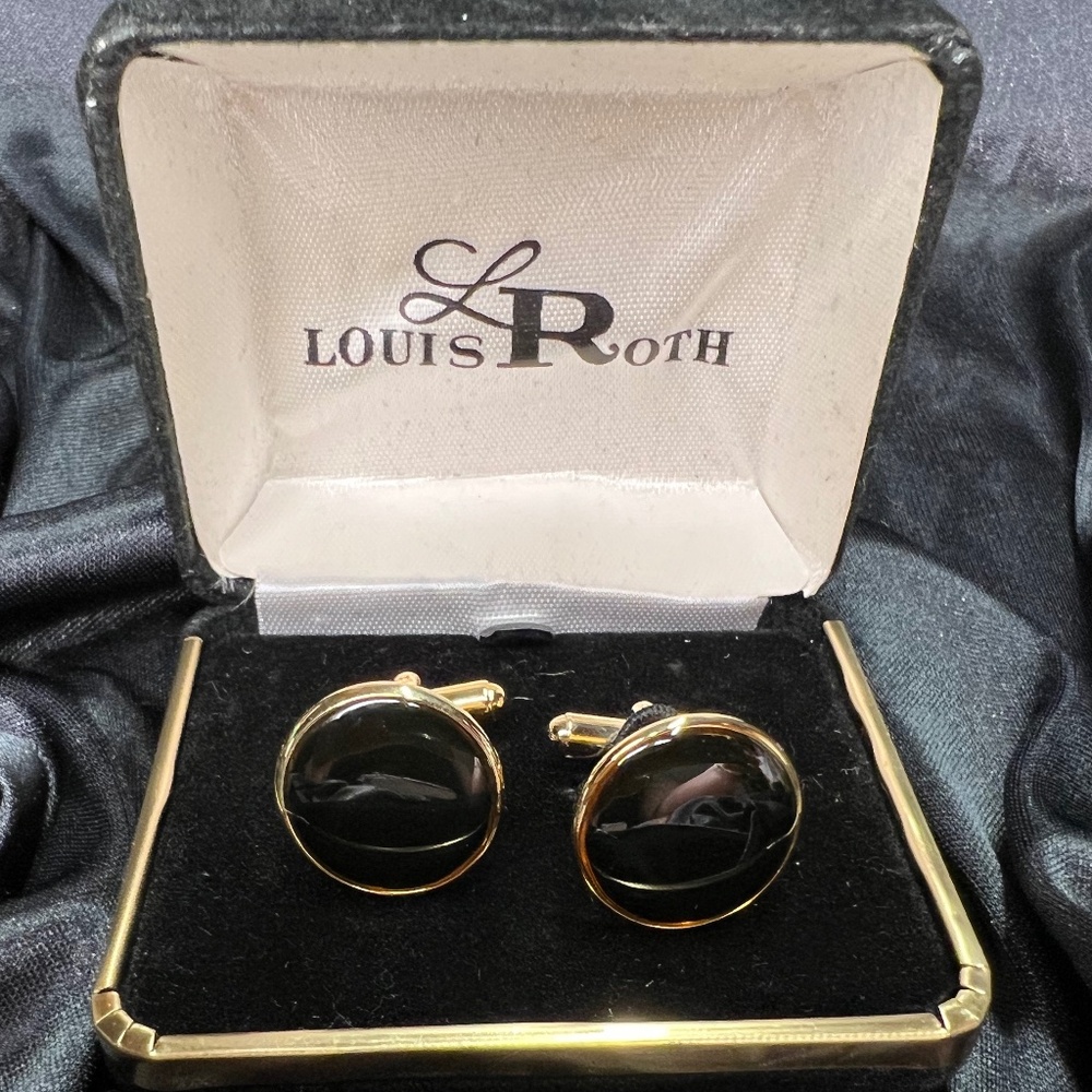 Vintage Louis Roth Black and Goldtone Cufflink Set with Box